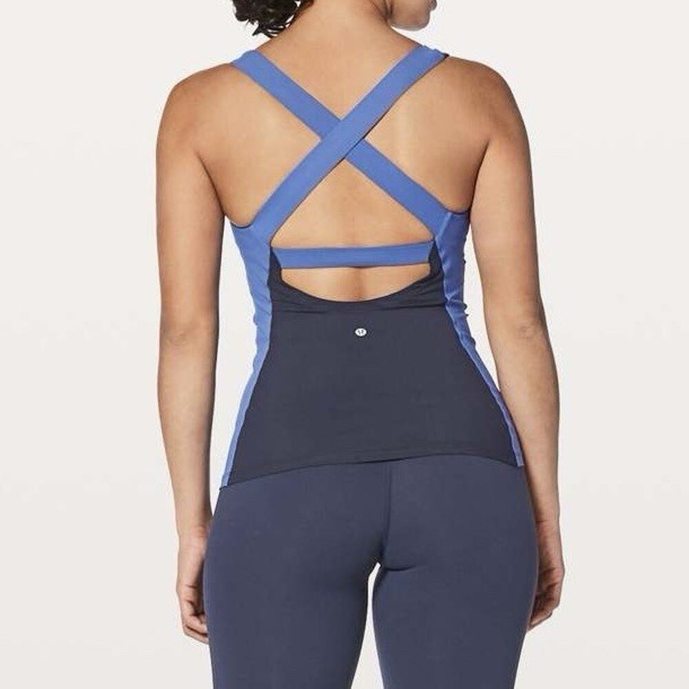 Lululemon Sz 8 Blue Colorblock Long Breath 2 in 1 Tank Light Support Blue